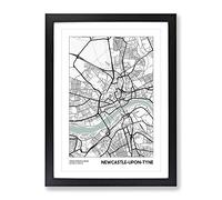 City Map Newcastle Upon Tyne Uk Modern Framed Wall Art Print, Ready to Hang Picture for Living Room Bedroom Home Office Décor, Black A3 (34 x 46 cm)