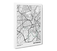 City Map Nottingham Uk Canvas Print | Gallery Wrapped 30mm Frame Wall Art | 30x20 inches | Ready to Hang | Modern Maps Picture | Living Room Bedroom Lounge Office