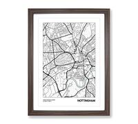 City Map Nottingham Uk Modern Framed Print | A2 Walnut Framed Wall Art | Ready to Hang | Modern Map Picture | Living Room Bedroom Lounge Office