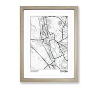 City Map Oxford Uk Modern Framed Print | A3 Oak Framed Wall Art | Ready to Hang | Modern Map Picture | Living Room Bedroom Lounge Office