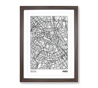 City Map Paris France Modern Framed Print | A3 Walnut Framed Wall Art | Ready to Hang | Modern Map Picture | Living Room Bedroom Lounge Office
