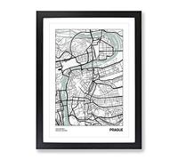 City Map Prague Czech Republic Modern Framed Print | A2 Black Framed Wall Art | Ready to Hang | Modern Map Picture | Living Room Bedroom Lounge Office