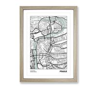 City Map Prague Czech Republic Modern Framed Print | A4 Oak Framed Wall Art | Ready to Hang | Modern Map Picture | Living Room Bedroom Lounge Office