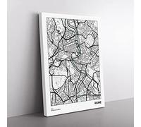 City Map Rome Italy Modern Canvas Wall Art Print Ready to Hang, Framed Picture for Living Room Bedroom Home Office Décor, 76x50 cm (30x20 Inch)