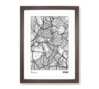 City Map Rome Italy Modern Framed Print | A4 Walnut Framed Wall Art | Ready to Hang | Modern Map Picture | Living Room Bedroom Lounge Office