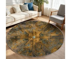 City Map Round Rug 180 cm, Yellow Industrial Street Geometric Carpet | Urban Modern Non Slip Circle Play Mat, Low Pile Washable Floor Rug for Teen Boys Room Bedroom Study Playroom Lounge