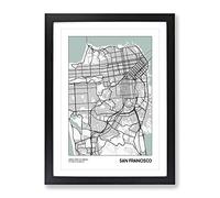 City Map San Francisco Usa Modern Framed Print | A3 Black Framed Wall Art | Ready to Hang | Modern Flag Picture | Living Room Bedroom Lounge Office