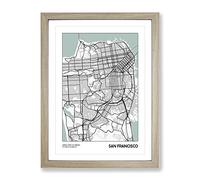 City Map San Francisco Usa Modern Framed Print | A4 Oak Framed Wall Art | Ready to Hang | Modern Flag Picture | Living Room Bedroom Lounge Office