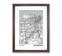 City Map San Francisco Usa Modern Framed Wall Art Print, Ready to Hang Picture for Living Room Bedroom Home Office Décor, Walnut A4 (34 x 25 cm)