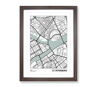 City Map St Petersburg Russia Modern Framed Print | A4 Walnut Framed Wall Art | Ready to Hang | Modern Map Picture | Living Room Bedroom Lounge Office