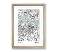 City Map Sydney Australia Modern Framed Print | A2 Oak Framed Wall Art | Ready to Hang | Modern Map Picture | Living Room Bedroom Lounge Office