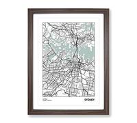 City Map Sydney Australia Modern Framed Print | A2 Walnut Framed Wall Art | Ready to Hang | Modern Map Picture | Living Room Bedroom Lounge Office