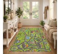 City Map Town Layout Fanciful Area Rug 3' X 5' | Winding Road Network, Miniature Building Illustrations, Vibrant Landscape Theme, Soft Floor Covering