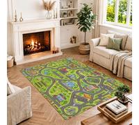 City Map Town Layout Fanciful Area Rug 4' X 6' | Winding Road Network, Miniature Building Illustrations, Vibrant Landscape Theme, Soft Floor Covering