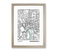 City Map Washington Dc Usa Modern Framed Print | A2 Oak Framed Wall Art | Ready to Hang | Modern Flag Picture | Living Room Bedroom Lounge Office