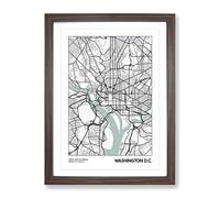 City Map Washington Dc Usa Modern Framed Print | A2 Walnut Framed Wall Art | Ready to Hang | Modern Flag Picture | Living Room Bedroom Lounge Office