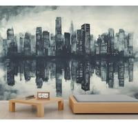 City Mural City Skyline Wallpaper Ink Architecture Wall Mural Statement Wall Restaurant Diner Large-Scale Art Decor Photo Panoramic Accent (Non-self-Adhesive)