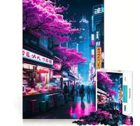 City Neon Night Flowers Jigsaw Puzzle 1000 Piece for Teenagers Leisure Game Real Thick Fun Activity Great Gift (38x52cm)