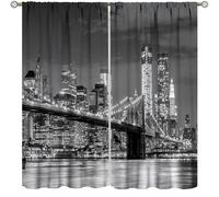 City Night Landscape Curtains,Modern Black White Fantasy New York Buildings Home Decor Drapes for Bedroom Living Room Kitchen Window Treatment 2 Panels Set Total Size 42" W X 63" L Inch