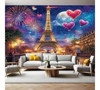 City Night Scene Mural Wallpaper Eiffel Tower, Paris Non-Woven Art Print 390 x 260cm Wall Murals Poster Picture Design Modern Decoration for Bedrooms Living Room Children Nursery