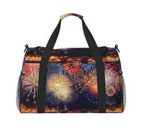 City Night View and Colorful Fireworks Waterproof Weekender Bags Duffel Bag Large Carry On Hand Luggage Bags Foldable Tote Bag for Travel Sports Gym Dance