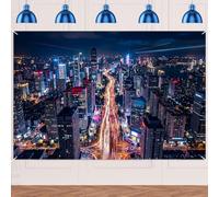 City Night View Birthday Party Decorations Backdrop Banner Modern Skyline Theme Supplies for Men Adults Metropolis Architecture Photography Background Garage Wall Decor Photo Booth Props