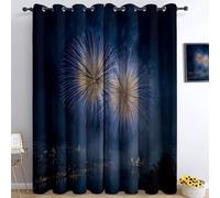 City Night View Blackout Curtains - Night Sky Fireworks Eyelet Blackout Thermal Insulated Curtains for Bedroom Living Room Room Decor Window Drapes, 2 Panels W 46 x L 72 Inches