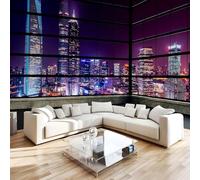 City Night View Photo Wallpaper 138"x101" Architecture 3D Effect Panoramic Wall Murals Non-Woven Wall Paper for Bedroom Living Room TV Backdrop,Easy to Install W-545