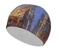 City Night View Swim Cap Soft Comfortable Stretch Swim Caps Stylish Low Cut Design Large Swimming Cap Keep Hair Dry Recreational Swimming Hat for Swimmers Gifts