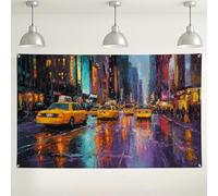 City Nightscape Backdrop, Colorful Urban Art Decorative Background for Photography Events, Perfect for Parties and Celebrations 71x43 Inch