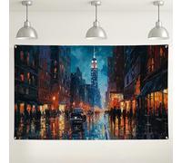 City Nightscape Wall Backdrop, Urban Landscape Art Decorations for Photography Party Events, Vibrant Indoor/Outdoor Background for Celebrations 71x43 Inch