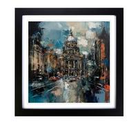 City of Belfast Abstract Expressionism Framed Print | 18x18 Inch Black Framed Wall Art | Ready to Hang | Eclectic Cityscape Picture | Living Room Bedroom Lounge Office