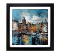 City of Belfast Abstract Expressionism No.1 Framed Print | 18x18 Inch Black Framed Wall Art | Ready to Hang | Eclectic Cityscape Picture | Living Room Bedroom Lounge Office