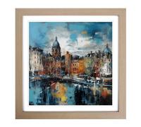 City of Belfast Abstract Expressionism No.1 Framed Print | 18x18 Inch Oak Framed Wall Art | Ready to Hang | Eclectic Cityscape Picture | Living Room Bedroom Lounge Office