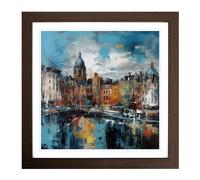 City of Belfast Abstract Expressionism No.1 Framed Print | 18x18 Inch Walnut Framed Wall Art | Ready to Hang | Eclectic Cityscape Picture | Living Room Bedroom Lounge Office