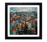 City of Belfast Abstract Expressionism No.2 Framed Print | 18x18 Inch Black Framed Wall Art | Ready to Hang | Eclectic Cityscape Picture | Living Room Bedroom Lounge Office