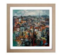 City of Belfast Abstract Expressionism No.2 Framed Print | 18x18 Inch Oak Framed Wall Art | Ready to Hang | Eclectic Cityscape Picture | Living Room Bedroom Lounge Office