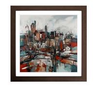 City of Belfast Abstract Expressionism No.3 Framed Print | 18x18 Inch Walnut Framed Wall Art | Ready to Hang | Eclectic Cityscape Picture | Living Room Bedroom Lounge Office