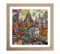 City of Belfast Expressionism Framed Print | 18x18 Inch Oak Framed Wall Art | Ready to Hang | Eclectic Cityscape Picture | Living Room Bedroom Lounge Office