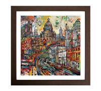 City of Belfast Expressionism Framed Print | 18x18 Inch Walnut Framed Wall Art | Ready to Hang | Eclectic Cityscape Picture | Living Room Bedroom Lounge Office