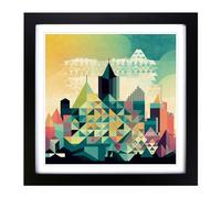 City of Birmingham Geometric No.1 Framed Print | 18x18 Inch Black Framed Wall Art | Ready to Hang | Modern Cityscape Picture | Living Room Bedroom Lounge Office