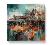 City of Brighton Abstract Expressionism Canvas Print | Gallery Wrapped 30mm Frame Wall Art | 20x20 inches | Ready to Hang | Eclectic Cityscape Picture | Living Room Bedroom Lounge Office