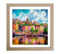 City of Bristol Neo-Impressionism Framed Print | 18x18 Inch Oak Framed Wall Art | Ready to Hang | Impressionist Cityscape Picture | Living Room Bedroom Lounge Office
