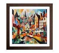 City of Canterbury Cubism No.2 Framed Print | 18x18 Inch Walnut Framed Wall Art | Ready to Hang | Cubist Cityscape Picture | Living Room Bedroom Lounge Office