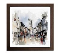 City of Canterbury Gestural Art Framed Print | 18x18 Inch Walnut Framed Wall Art | Ready to Hang | Eclectic Cityscape Picture | Living Room Bedroom Lounge Office