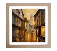 City of Canterbury Impressionism Framed Print | 18x18 Inch Oak Framed Wall Art | Ready to Hang | Impressionist Cityscape Picture | Living Room Bedroom Lounge Office