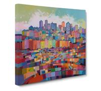 City of Cardiff Color Field No.1 Canvas Wall Art Print Ready to Hang, Framed Picture for Living Room Bedroom Home Office Décor, 50x50 cm (20x20 Inch)