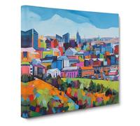City of Cardiff Color Field No.2 Canvas Wall Art Print Ready to Hang, Framed Picture for Living Room Bedroom Home Office Décor, 50x50 cm (20x20 Inch)
