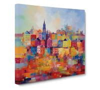 City of Cardiff Color Field No.3 Canvas Wall Art Print Ready to Hang, Framed Picture for Living Room Bedroom Home Office Décor, 50x50 cm (20x20 Inch)