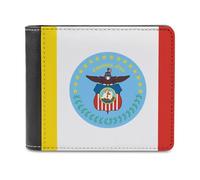 City of Columbus Flag Leather Men's Bifold Wallet Minimalist Credit Card Holder Simple Coin Purse with Hidden Slots